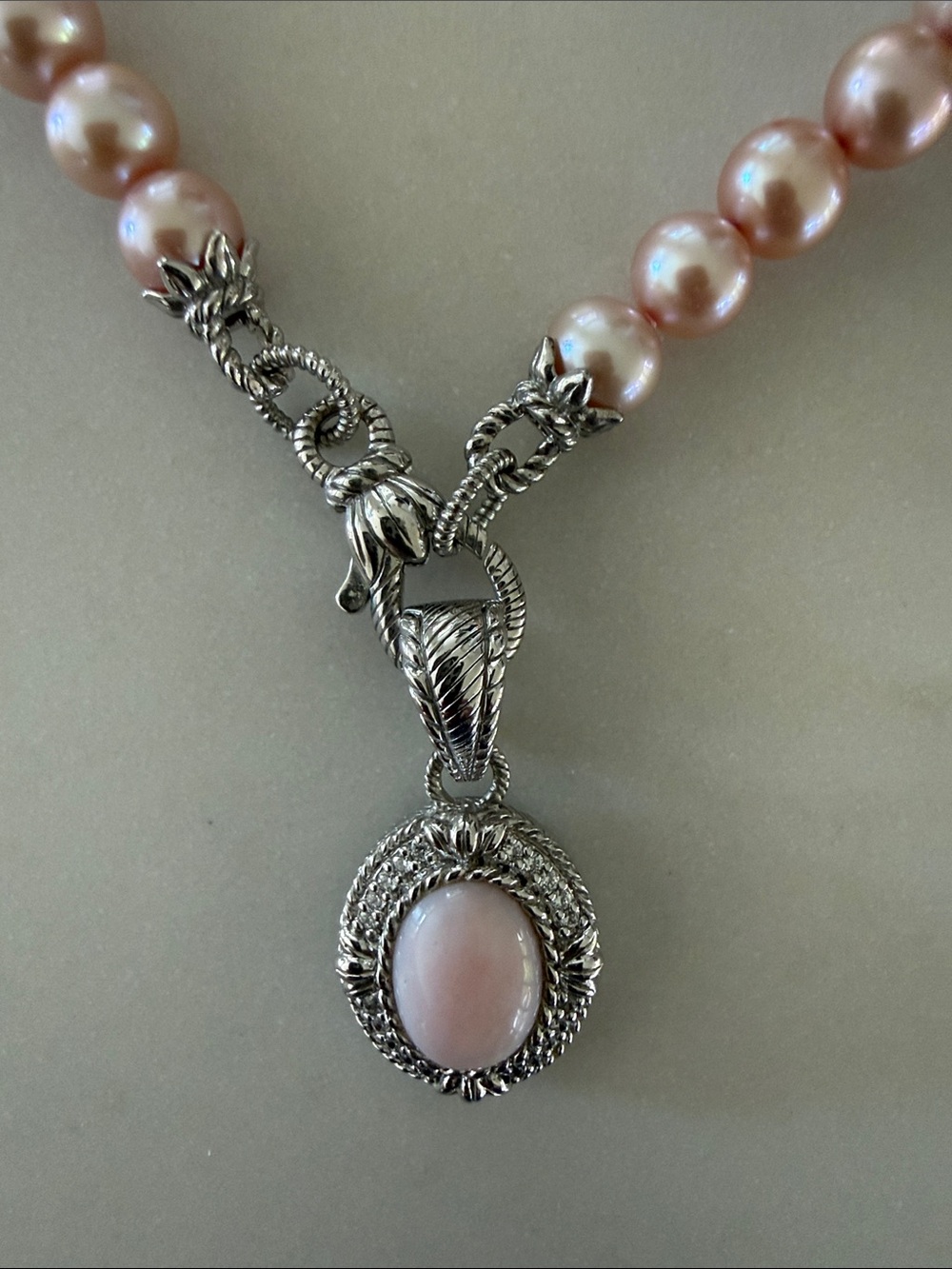 Vintage Judith Ripka sterling silver pink cultured freshwater pearl necklace - Picture 4 of 8